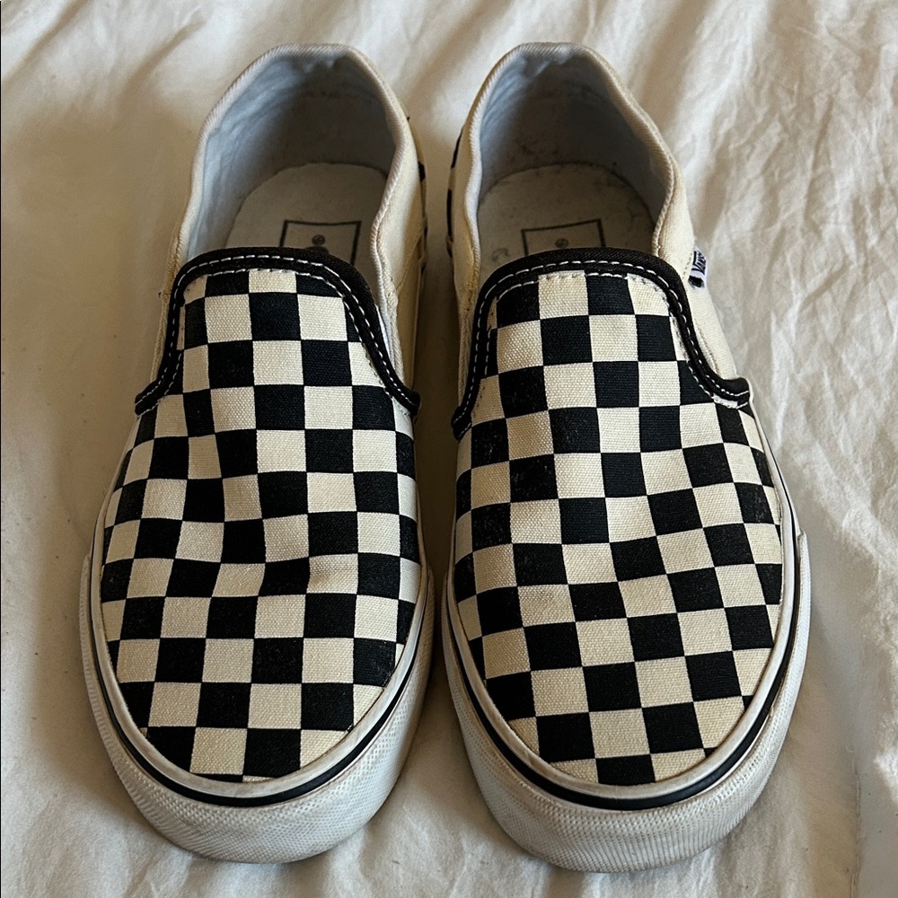 Vans Checkered Slip-On Sneakers - Black and Cream